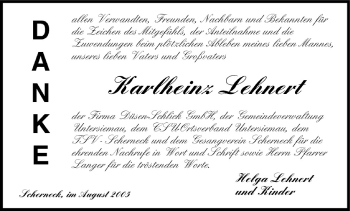 Anzeige von Karlheinz Lehnert von MGO