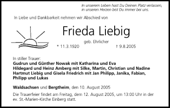 Anzeige von Frieda Liebig von MGO
