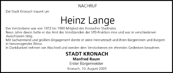 Anzeige von Heinz Lange von MGO