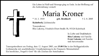 Anzeige von Maria Kroner von MGO