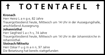 Anzeige von Totentafel vom 10.08.2005 von MGO