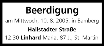 Anzeige von Beerdigungen vom 10.08.2005 von MGO