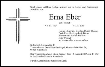 Anzeige von Erna Eber von MGO