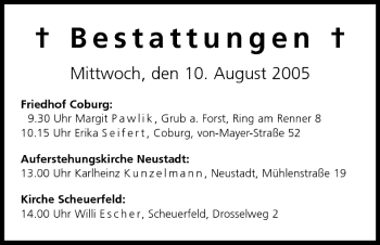 Anzeige von Bestattungen vom 10.08.2005 von MGO