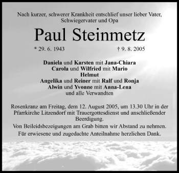 Anzeige von Paul Steinmetz von MGO