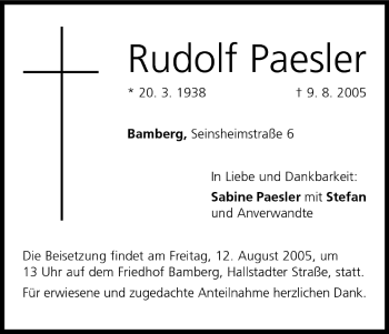 Anzeige von Rudolf Paesler von MGO