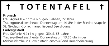 Anzeige von Totentafel vom 11.08.2005 von MGO