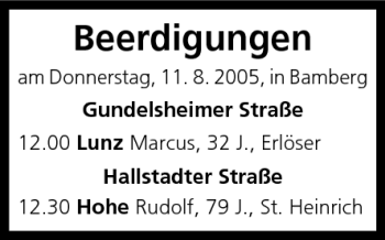 Anzeige von Beerdigungen vom 11.08.2005 von MGO
