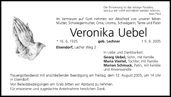 Anzeige von Veronika Uebel von MGO