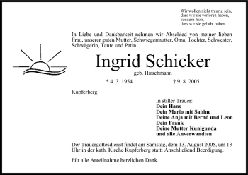 Anzeige von Ingrid Schicker von MGO