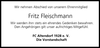 Anzeige von Fritz Fleischmann von MGO