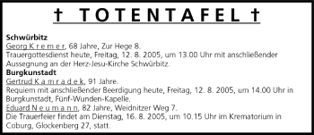 Anzeige von Totentafel vom 12.08.2005 von MGO
