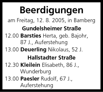Anzeige von Beerdigungen vom 12.08.2005 von MGO