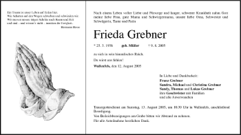 Anzeige von Frieda Grebner von MGO