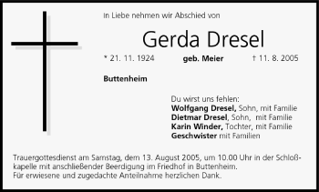 Anzeige von Gerda Dresel von MGO