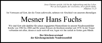 Anzeige von Hans Fuchs von MGO