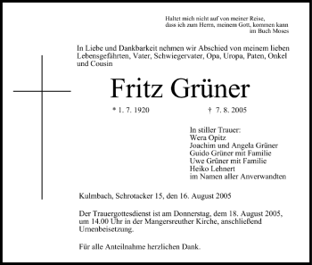 Anzeige von Fritz Grüner von MGO