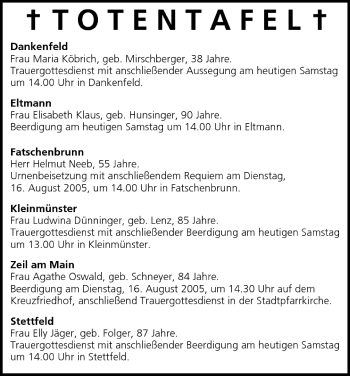 Anzeige von Totentafel vom 13.08.2005 von MGO