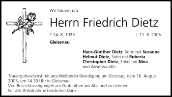 Anzeige von Friedrich Dietz von MGO
