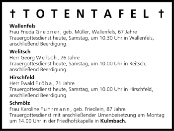 Anzeige von Totentafel vom 13.08.2005 von MGO