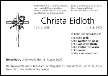 Anzeige von Christa Eidloth von MGO
