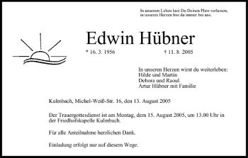 Anzeige von Edwin Hübner von MGO