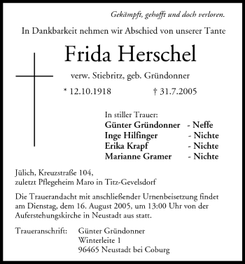 Anzeige von Frida Herschel von MGO