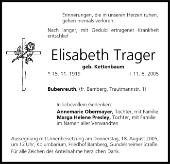 Anzeige von Elisabeth Trager von MGO