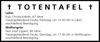 Anzeige von Totentafel vom 16.08.2005 von MGO