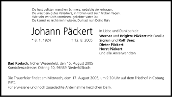 Anzeige von Horst Päckert von MGO