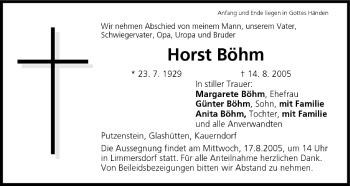 Anzeige von Horst Böhm von MGO