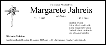 Anzeige von Margarete Jahreis von MGO