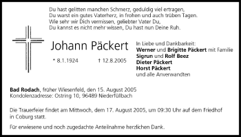 Anzeige von Johann Päckert von MGO