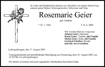 Anzeige von Rosemarie Geier von MGO