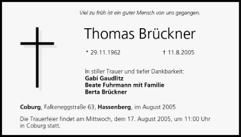 Anzeige von Thomas Brückner von MGO