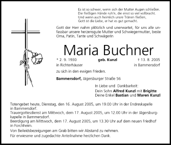 Anzeige von Maria Buchner von MGO