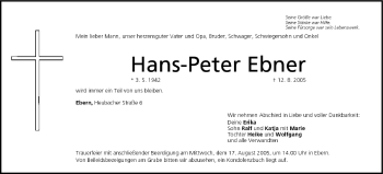 Anzeige von Hans-Peter Ebner von MGO