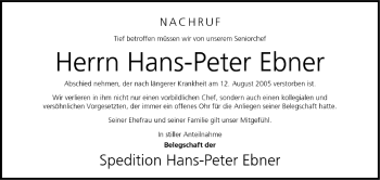 Anzeige von Hans-Peter Ebner von MGO