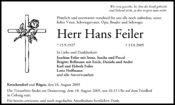 Anzeige von Hans Feiler von MGO