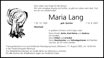 Anzeige von Maria Lang von MGO