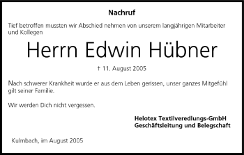 Anzeige von Edwin Hübner von MGO