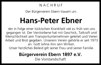 Anzeige von Hans-Peter Ebner von MGO