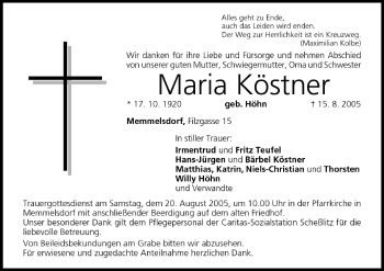 Anzeige von Maria Köstner von MGO