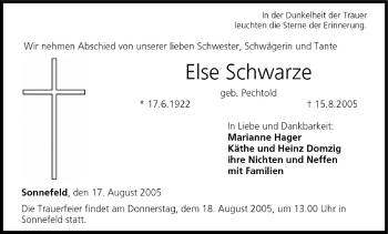 Anzeige von Else Schwarze von MGO