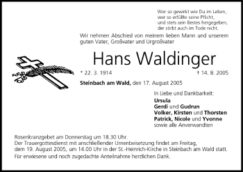 Anzeige von Hans Waldinger von MGO