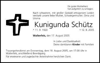 Anzeige von Kunigunda Schütz von MGO