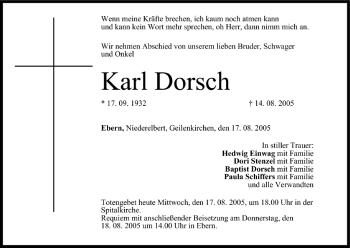 Anzeige von Karl Dorsch von MGO