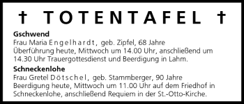 Anzeige von Totentafel vom 17.08.2005 von MGO