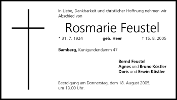 Anzeige von Rosmarie Feustel von MGO