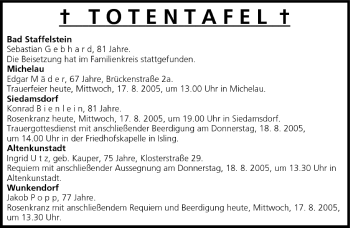 Anzeige von Totentafel vom 17.08.2005 von MGO